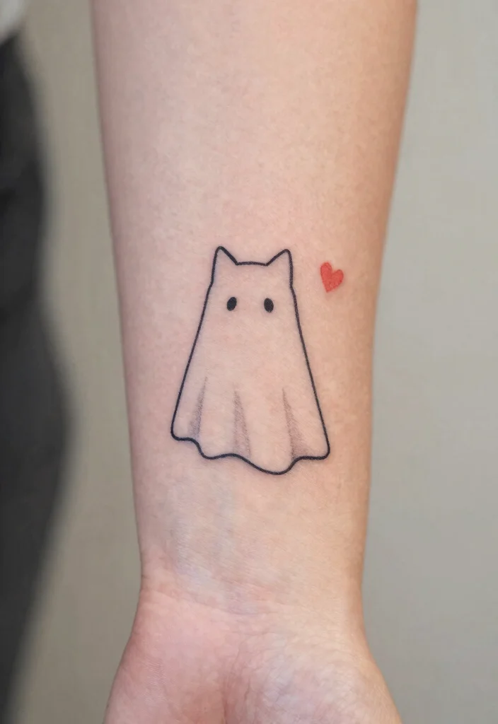 14 Cat Ghost Tattoo Ideas With Cute Spooky Twist - 12. Minimalist Charm 1