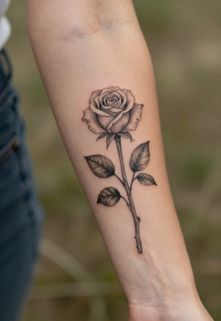 14 Flower Flash Tattoo Ideas With Soft Artistic Detail 1 14 Flower Flash Tattoo Ideas With Soft Artistic Detail - 1. Elegant Single Stem Rose 1
