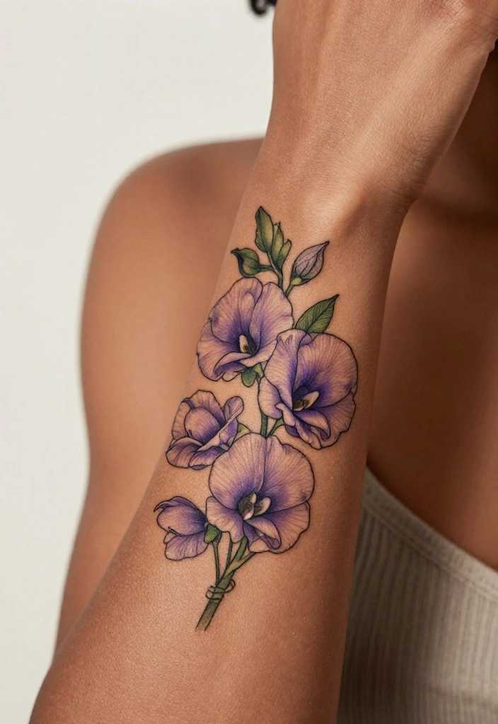14 Flower Flash Tattoo Ideas With Soft Artistic Detail 52 14 Flower Flash Tattoo Ideas With Soft Artistic Detail - 12. Sweet Pea Creations 1