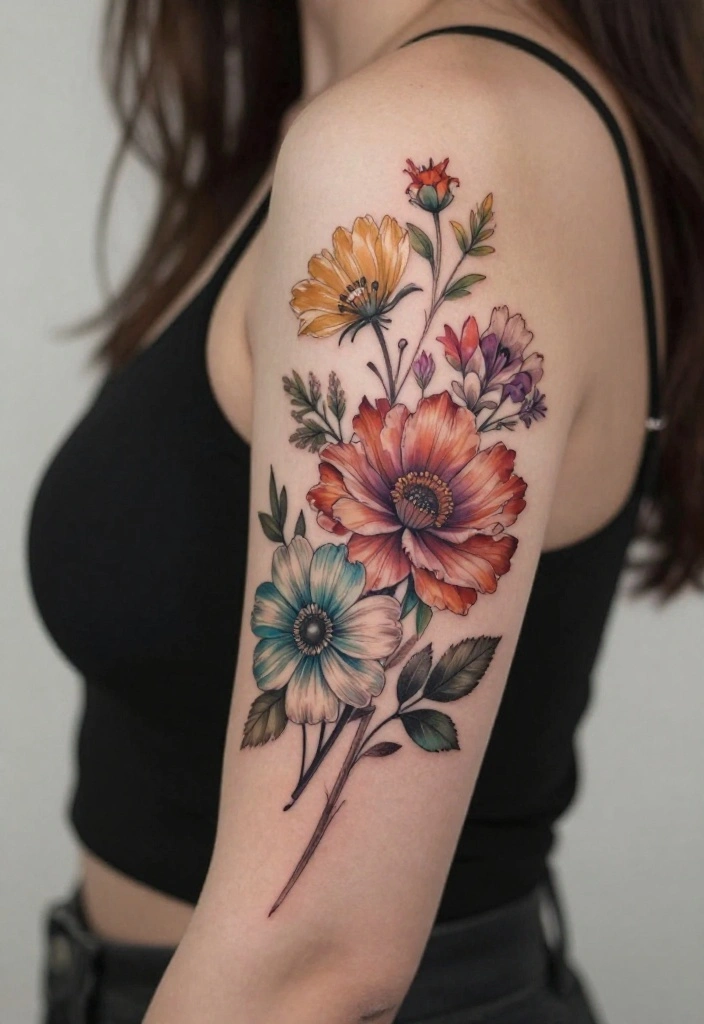 14 Flower Flash Tattoo Ideas With Soft Artistic Detail 53 14 Flower Flash Tattoo Ideas With Soft Artistic Detail - 13. Unique Flower Composite 1