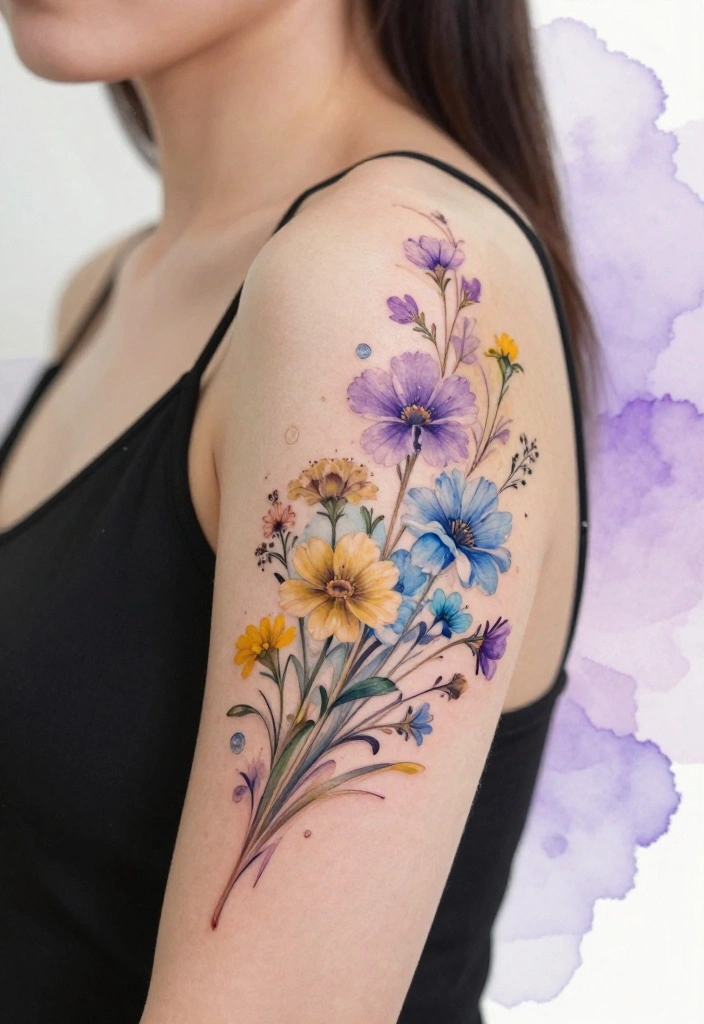 14 Flower Flash Tattoo Ideas With Soft Artistic Detail 2 14 Flower Flash Tattoo Ideas With Soft Artistic Detail - 2. Whimsical Wildflowers 1