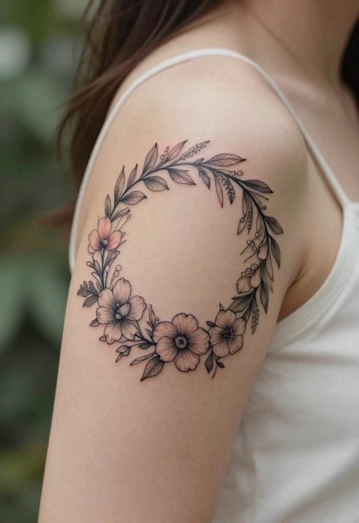 14 Flower Flash Tattoo Ideas With Soft Artistic Detail 14 14 Flower Flash Tattoo Ideas With Soft Artistic Detail - 4. Delicate Floral Wreath 1