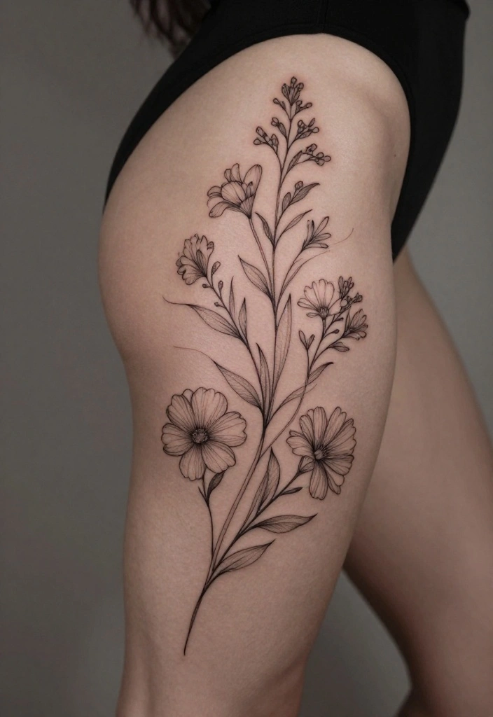 14 Flower Flash Tattoo Ideas With Soft Artistic Detail 28 14 Flower Flash Tattoo Ideas With Soft Artistic Detail - 8. Botanical Line Art 1