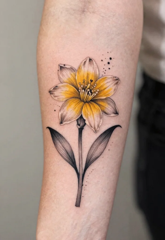 14 Jonquil Flower Tattoo Ideas With Soft Spring Meaning 40 14 Jonquil Flower Tattoo Ideas With Soft Spring Meaning - 10. Jonquil Flower with Dots and Line Elements 1