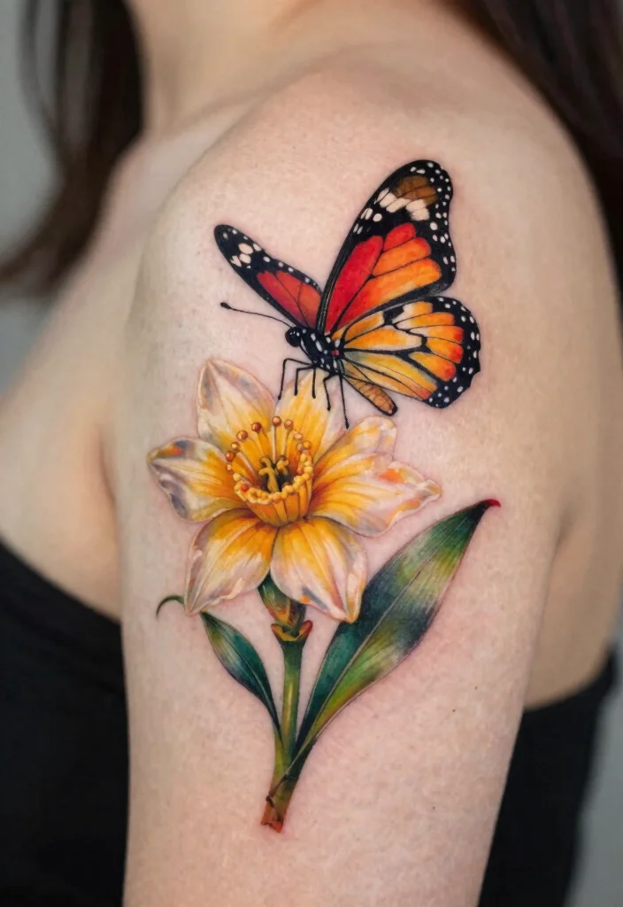 14 Jonquil Flower Tattoo Ideas With Soft Spring Meaning 43 14 Jonquil Flower Tattoo Ideas With Soft Spring Meaning - 13. Jonquil Flower with Butterfly 1