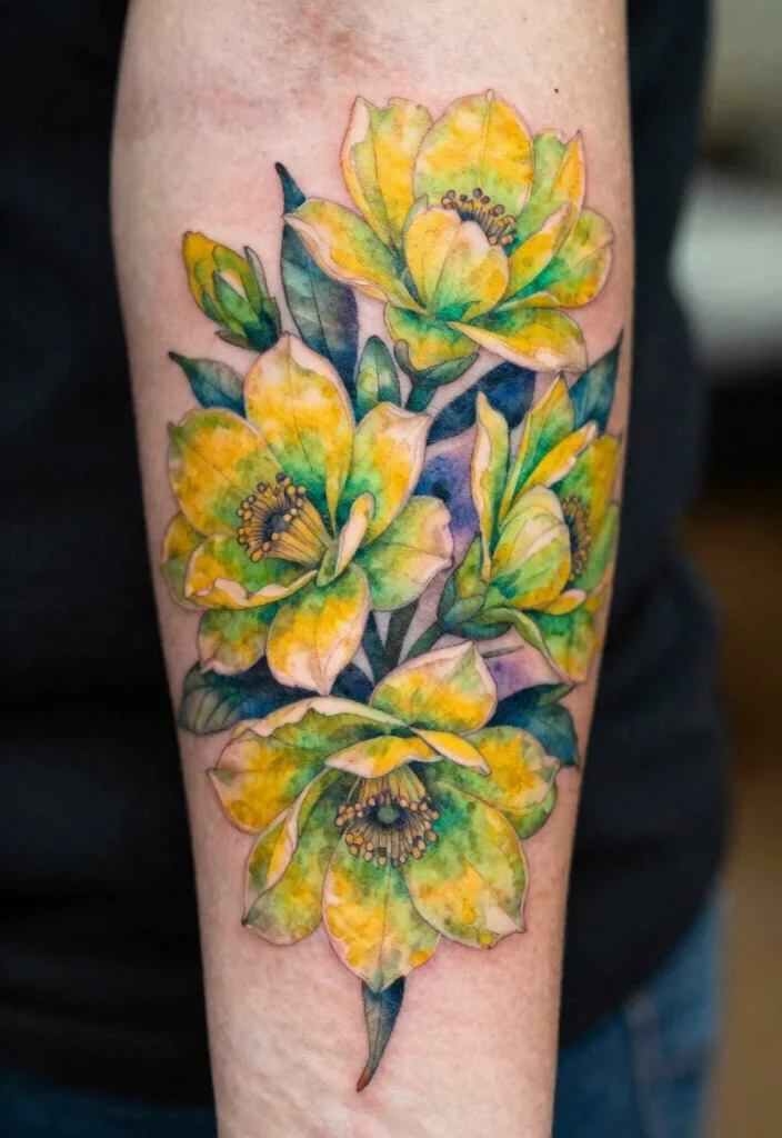 14 Jonquil Flower Tattoo Ideas With Soft Spring Meaning 23 14 Jonquil Flower Tattoo Ideas With Soft Spring Meaning - 3. Watercolor Jonquil Arm Sleeve 1