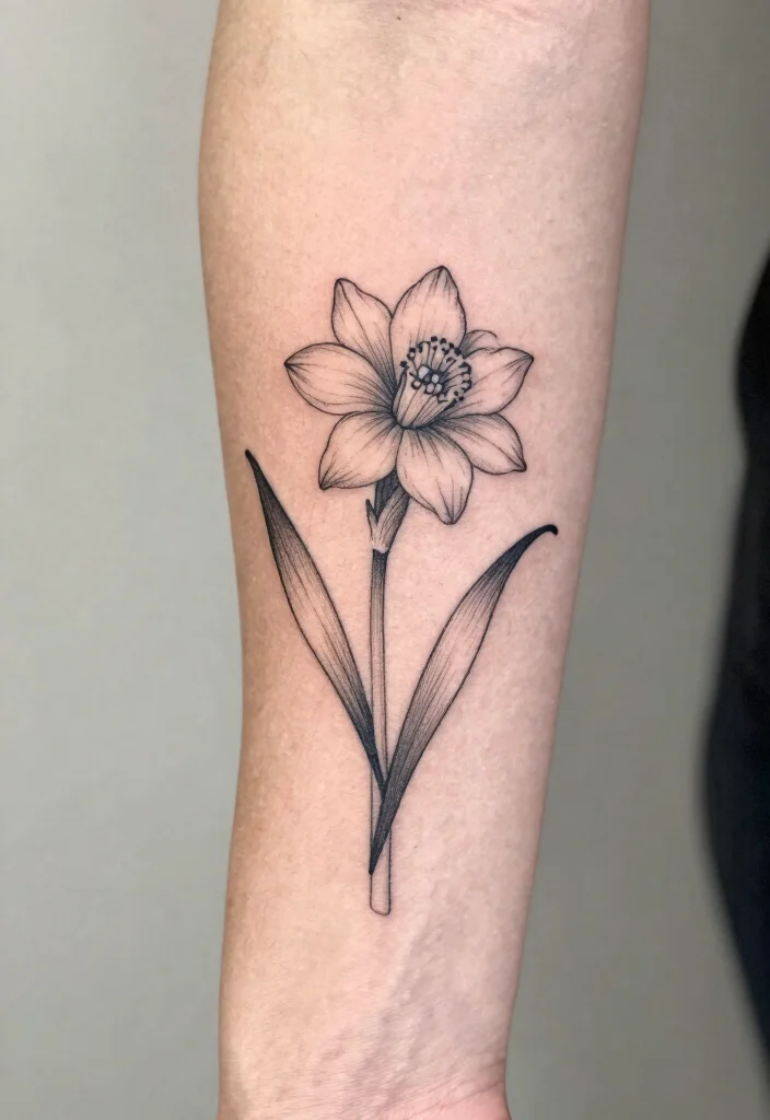 14 Jonquil Flower Tattoo Ideas With Soft Spring Meaning 24 14 Jonquil Flower Tattoo Ideas With Soft Spring Meaning - 4. Minimalist Jonquil Line Art 1