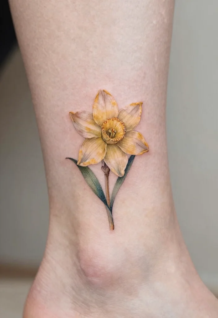 14 Jonquil Flower Tattoo Ideas With Soft Spring Meaning 26 14 Jonquil Flower Tattoo Ideas With Soft Spring Meaning - 6. Single Jonquil on the Ankle 1