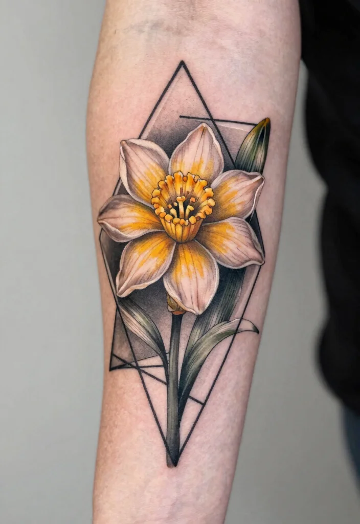 14 Jonquil Flower Tattoo Ideas With Soft Spring Meaning 27 14 Jonquil Flower Tattoo Ideas With Soft Spring Meaning - 7. Jonquil Infused with Geometric Shapes 1