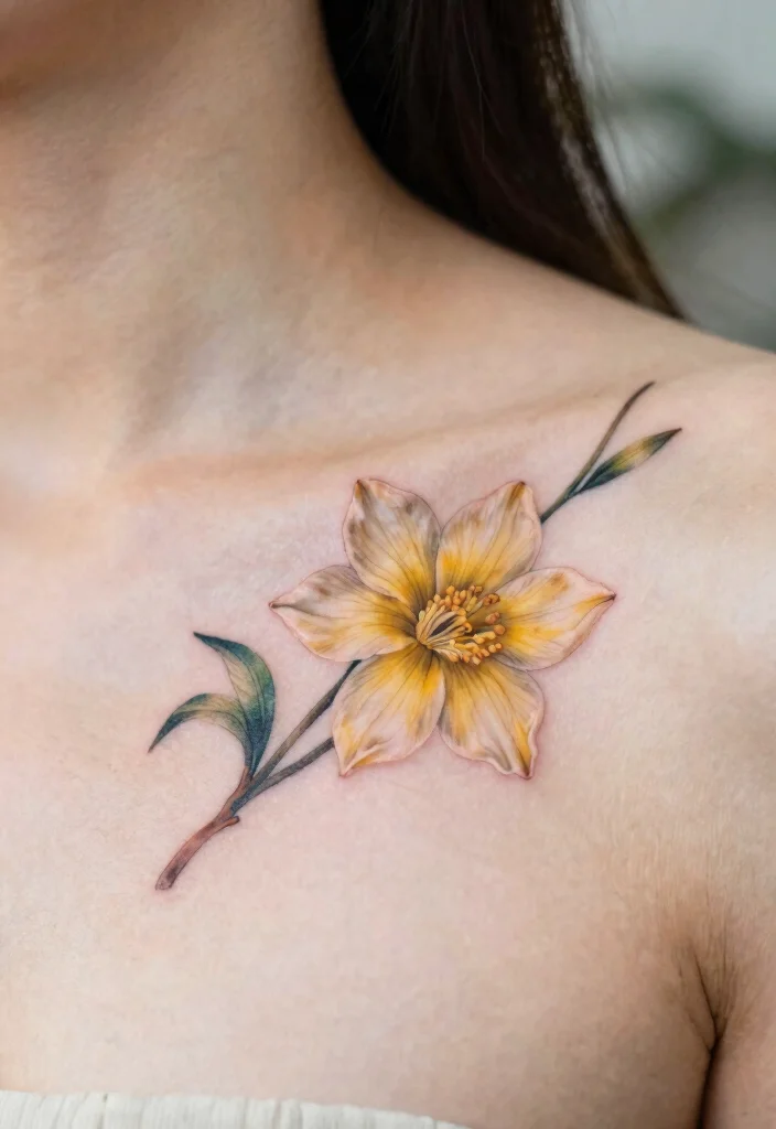 14 Jonquil Flower Tattoo Ideas With Soft Spring Meaning 39 14 Jonquil Flower Tattoo Ideas With Soft Spring Meaning - 9. Jonquil Flower on the Collarbone 1