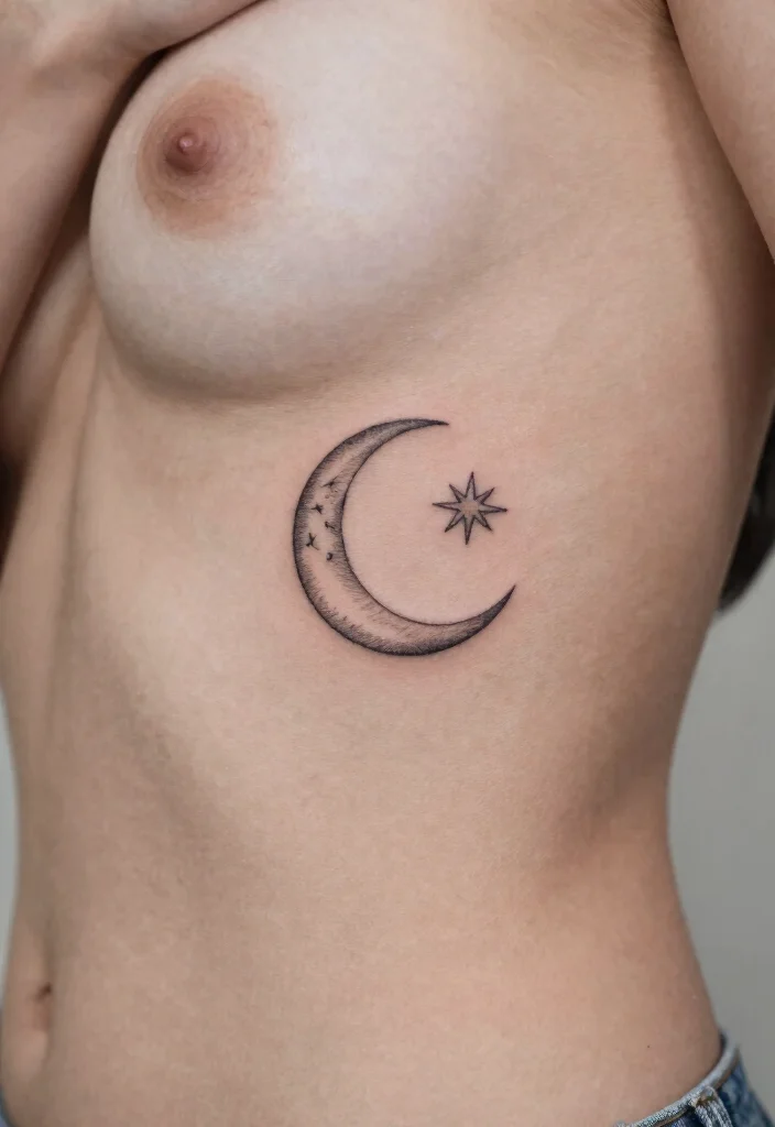 14 Simple Star Tattoo Ideas With Clean Minimal Style - 7. Star and Moon Combination 1