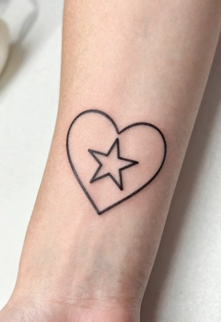 14 Simple Star Tattoo Ideas With Clean Minimal Style - 9. Heart Star Tattoos 1