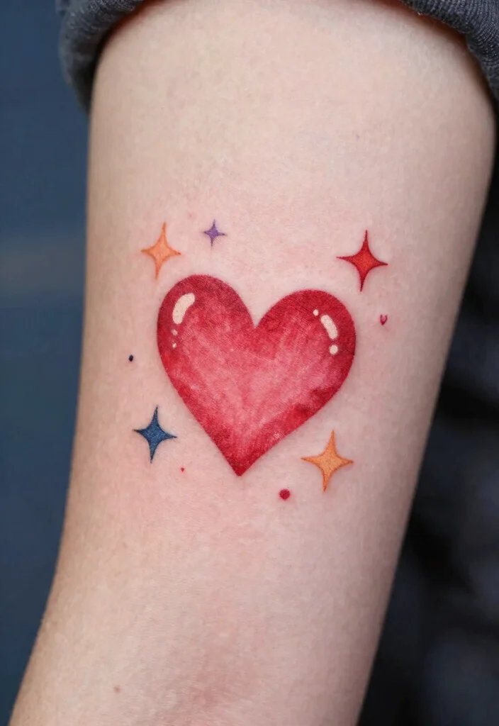 14 Small Red Heart Tattoo Ideas With Cute Bold Detail 40 14 Small Red Heart Tattoo Ideas With Cute Bold Detail - 10. Heart with Stars 1