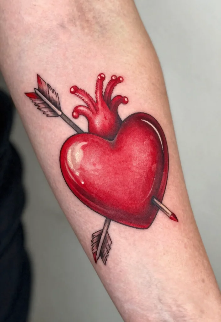 14 Small Red Heart Tattoo Ideas With Cute Bold Detail 12 14 Small Red Heart Tattoo Ideas With Cute Bold Detail - 2. Heart with Arrow 1