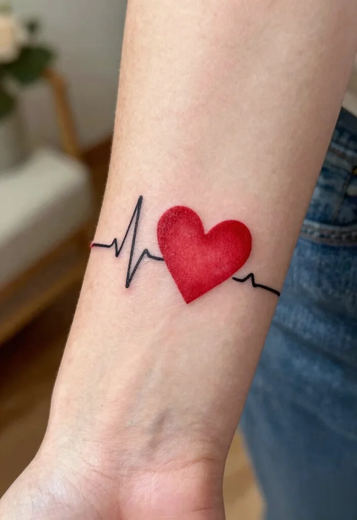 14 Small Red Heart Tattoo Ideas With Cute Bold Detail 14 14 Small Red Heart Tattoo Ideas With Cute Bold Detail - 4. Heartbeat Line 1