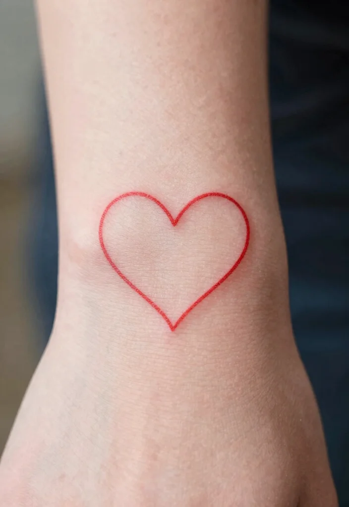 14 Small Red Heart Tattoo Ideas With Cute Bold Detail 15 14 Small Red Heart Tattoo Ideas With Cute Bold Detail - 5. Minimalist Heart Outline 1
