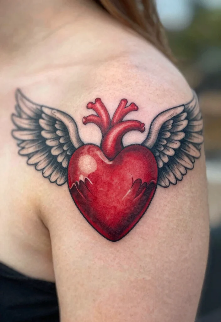 14 Small Red Heart Tattoo Ideas With Cute Bold Detail 26 14 Small Red Heart Tattoo Ideas With Cute Bold Detail - 6. Heart with Wings 1