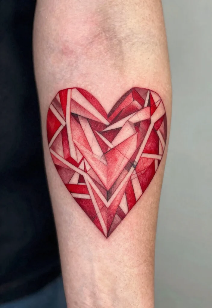 14 Small Red Heart Tattoo Ideas With Cute Bold Detail 27 14 Small Red Heart Tattoo Ideas With Cute Bold Detail - 7. Geometric Heart 1