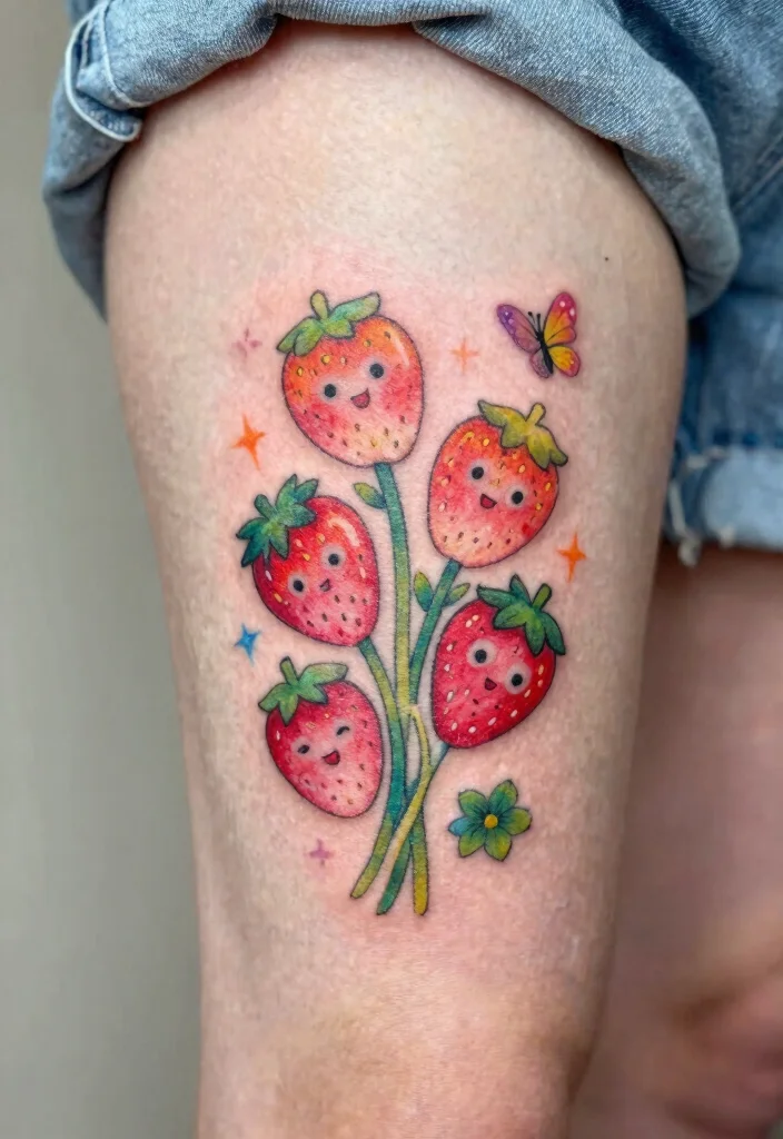 14 Strawberry Flower Tattoo Ideas With Sweet Charm - 14. Whimsical Style 1