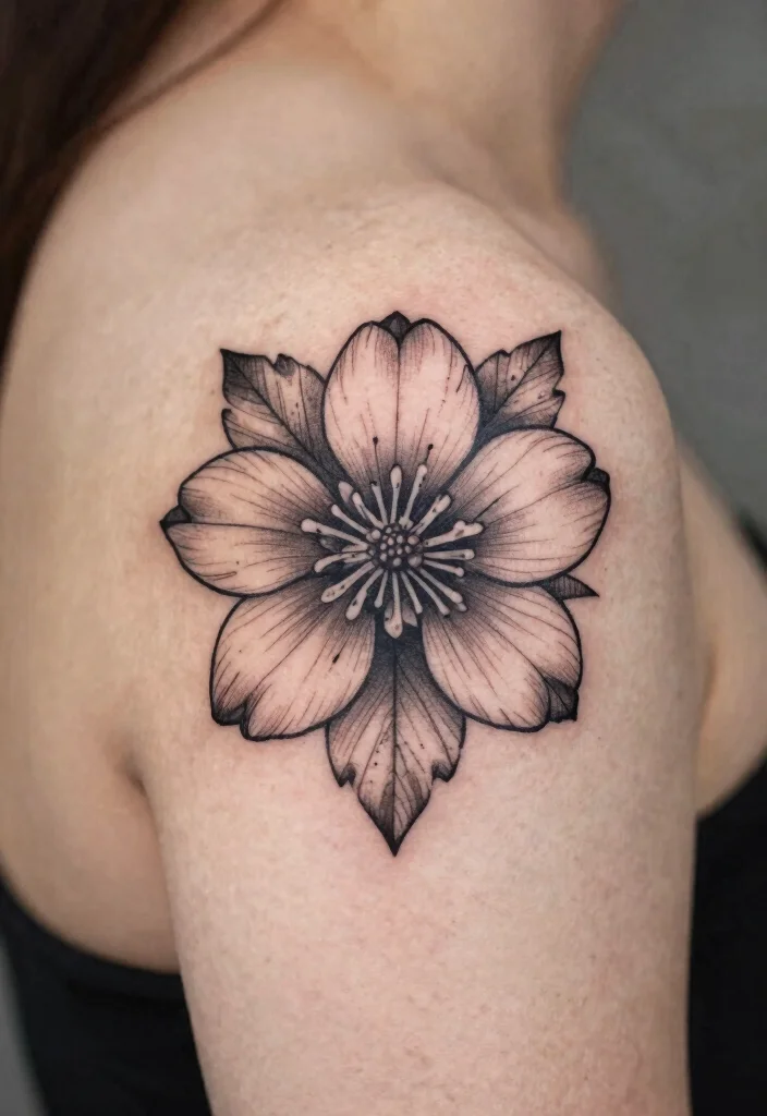 14 Strawberry Flower Tattoo Ideas With Sweet Charm - 3. Geometric Strawberry Flower 1