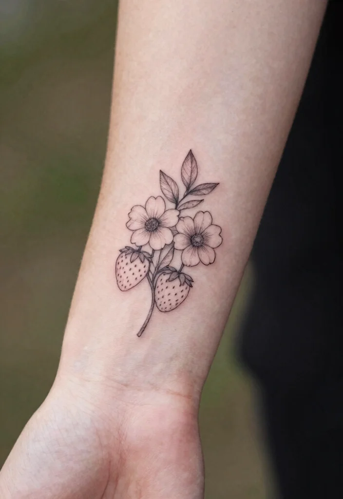 14 Strawberry Flower Tattoo Ideas With Sweet Charm - 8. Minimalist Cluster 1