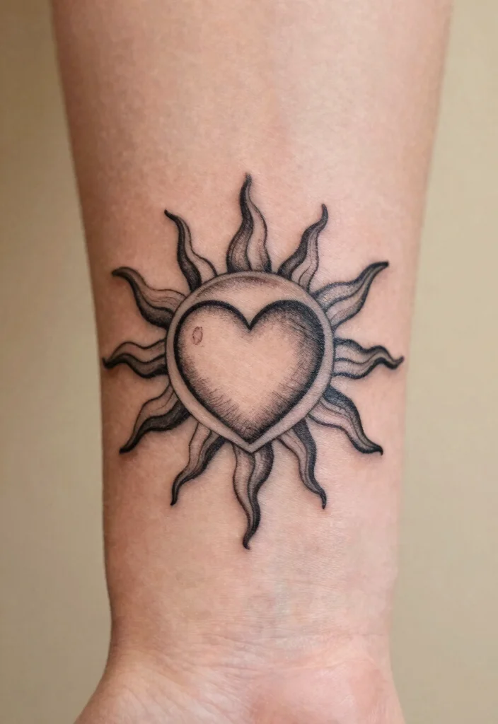 14 Sun Wrist Tattoo Ideas With Minimal Glow 63 14 Sun Wrist Tattoo Ideas With Minimal Glow - 13. Sun with Heart 1