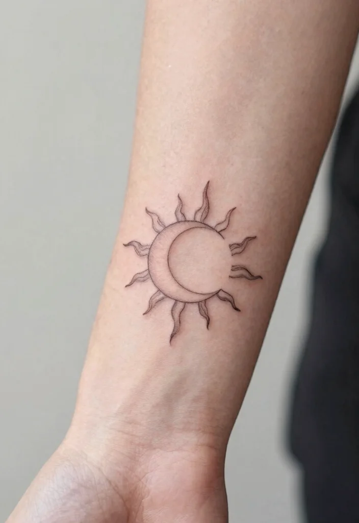 14 Sun Wrist Tattoo Ideas With Minimal Glow 2 14 Sun Wrist Tattoo Ideas With Minimal Glow - 2. Sun and Moon Harmony 1