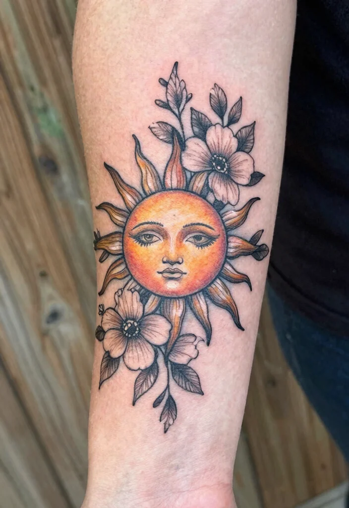 14 Sun Wrist Tattoo Ideas With Minimal Glow 14 14 Sun Wrist Tattoo Ideas With Minimal Glow - 4. Floral Sun Accents 1