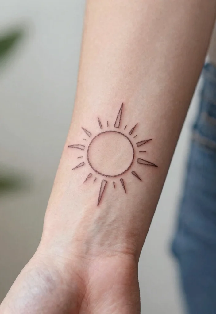 14 Sun Wrist Tattoo Ideas With Minimal Glow 25 14 Sun Wrist Tattoo Ideas With Minimal Glow - 5. Simple Line Art Sun 1