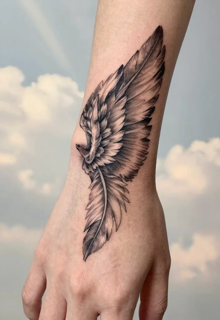 15 Angel Hand Tattoo Ideas With Spiritual Symbolism 1 15 Angel Hand Tattoo Ideas With Spiritual Symbolism - 1. Ethereal Angel Wings 1