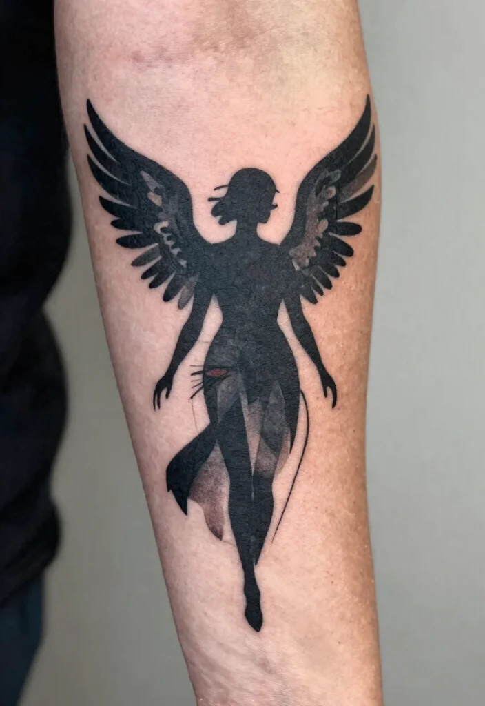 15 Angel Hand Tattoo Ideas With Spiritual Symbolism 51 15 Angel Hand Tattoo Ideas With Spiritual Symbolism - 11. Abstract Angel Silhouette 1