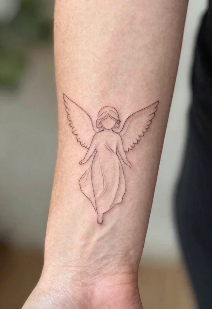 15 Angel Hand Tattoo Ideas With Spiritual Symbolism 4 15 Angel Hand Tattoo Ideas With Spiritual Symbolism - 4. Minimalist Angel Outline 1