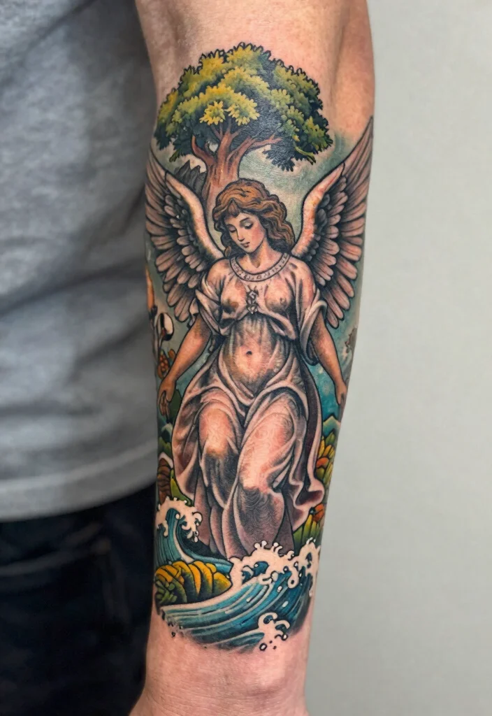 15 Angel Hand Tattoo Ideas With Spiritual Symbolism 49 15 Angel Hand Tattoo Ideas With Spiritual Symbolism - 9. Angel Embracing Nature 1