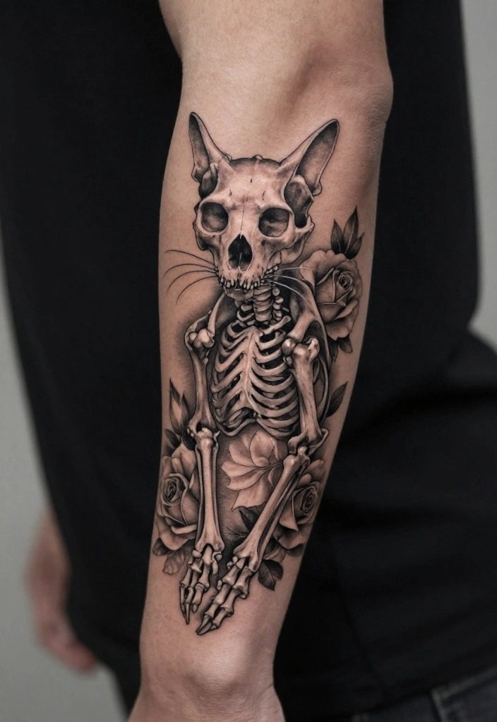 15 Cat Tattoo for Men Ideas With Bold Personality 40 15 Cat Tattoo for Men Ideas With Bold Personality - 10. Cat Bones 1