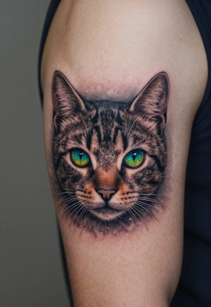 15 Cat Tattoo for Men Ideas With Bold Personality 43 15 Cat Tattoo for Men Ideas With Bold Personality - 13. Cat Eyes 1