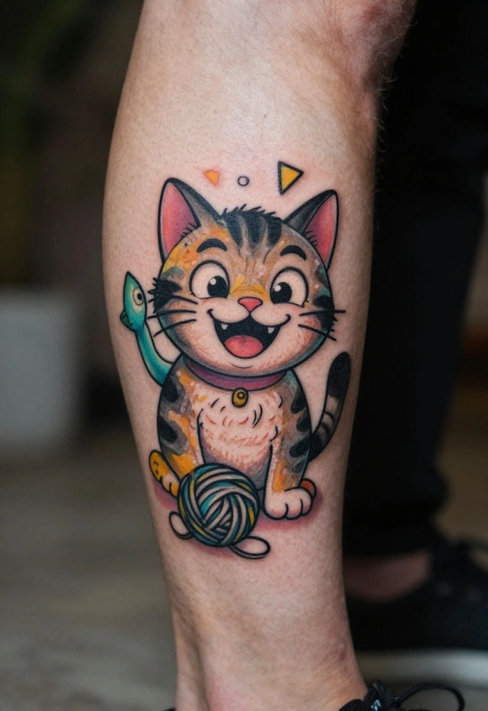 15 Cat Tattoo for Men Ideas With Bold Personality 54 15 Cat Tattoo for Men Ideas With Bold Personality - 14. Cartoon Cat 1