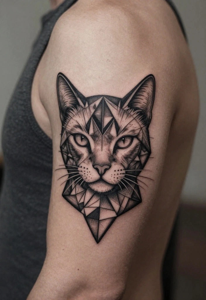 15 Cat Tattoo for Men Ideas With Bold Personality 2 15 Cat Tattoo for Men Ideas With Bold Personality - 2. Geometric Cat 1
