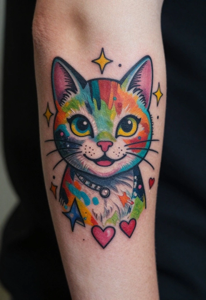 15 Cat Tattoo for Men Ideas With Bold Personality 24 15 Cat Tattoo for Men Ideas With Bold Personality - 4. Whimsical Cat Portrait 1