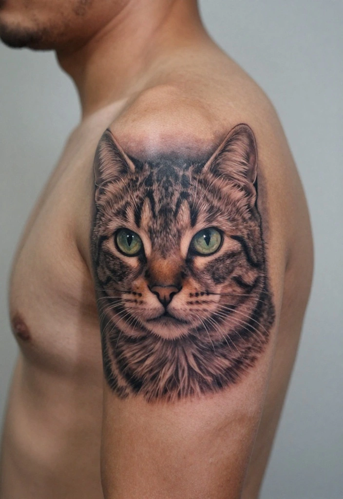 15 Cat Tattoo for Men Ideas With Bold Personality 38 15 Cat Tattoo for Men Ideas With Bold Personality - 8. Realistic Cat Portrait 1