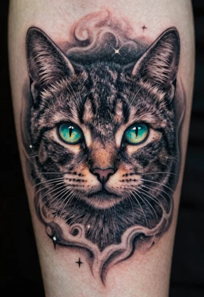 15 Creepy Cat Tattoo Ideas With Dark Aesthetic - 10. Dark Mystic Cat Eyes 1