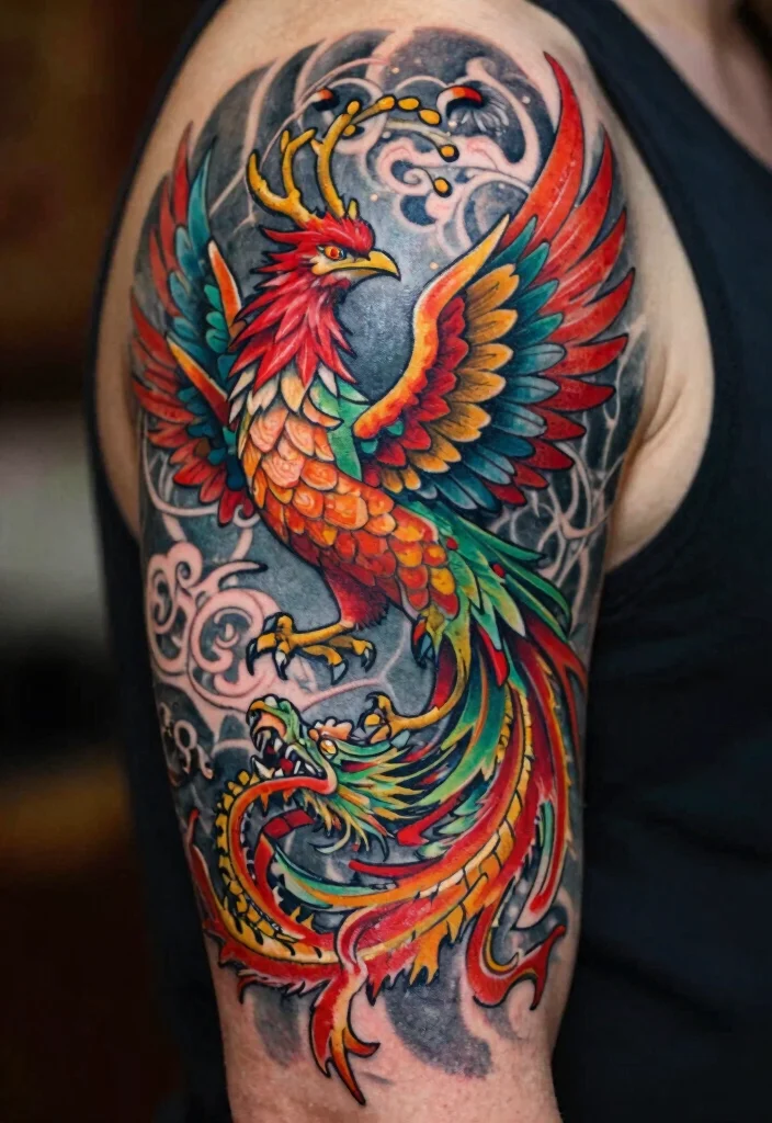 15 Phoenix Arm Tattoo Ideas With Fiery Rebirth 53 15 Phoenix Arm Tattoo Ideas With Fiery Rebirth - 13. Mythical Fusion 1