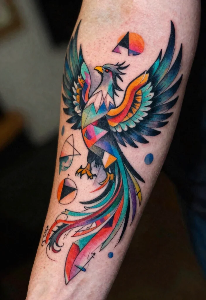 15 Phoenix Arm Tattoo Ideas With Fiery Rebirth 13 15 Phoenix Arm Tattoo Ideas With Fiery Rebirth - 3. Geometric Phoenix 1