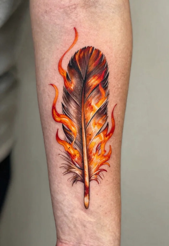 15 Phoenix Arm Tattoo Ideas With Fiery Rebirth 26 15 Phoenix Arm Tattoo Ideas With Fiery Rebirth - 6. Fiery Feather 1