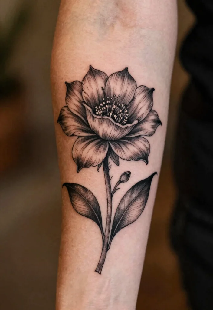 15 Queen of the Night Flower Tattoo Ideas With Mystical Beauty 1 15 Queen of the Night Flower Tattoo Ideas With Mystical Beauty - 1. Enchanted Black Ink Queen of the Night Tattoo 1