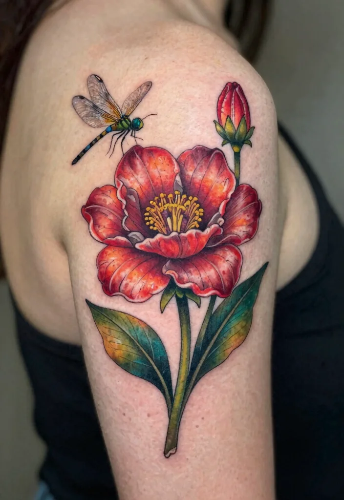 15 Queen of the Night Flower Tattoo Ideas With Mystical Beauty 53 15 Queen of the Night Flower Tattoo Ideas With Mystical Beauty - 13. Queen of the Night Flower and Dragonfly Tattoo 1