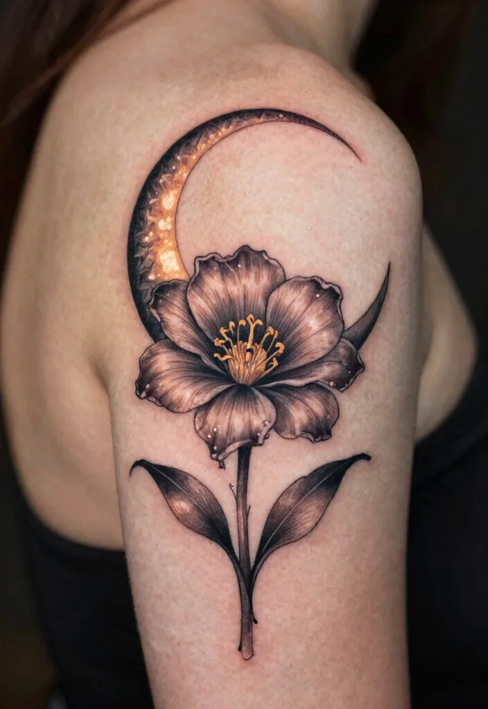 15 Queen of the Night Flower Tattoo Ideas With Mystical Beauty 54 15 Queen of the Night Flower Tattoo Ideas With Mystical Beauty - 14. Queen of the Night Flower and Crescent Moon Tattoo 1