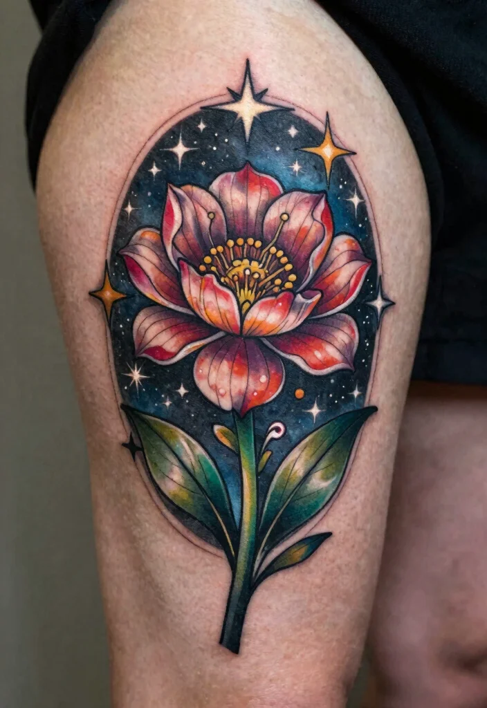 15 Queen of the Night Flower Tattoo Ideas With Mystical Beauty 55 15 Queen of the Night Flower Tattoo Ideas With Mystical Beauty - 15. Queen of the Night Flower with Starry Background 1