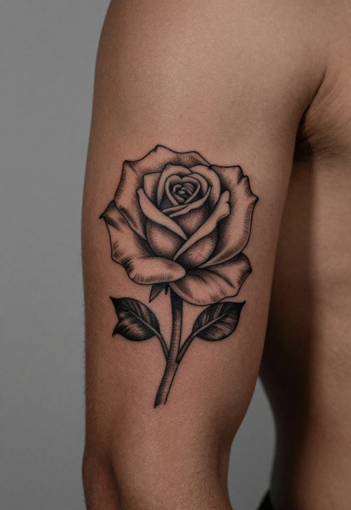15 Rose Arm Tattoo Men Ideas With Timeless Masculine Style - 1. Bold Black Line Rose 1