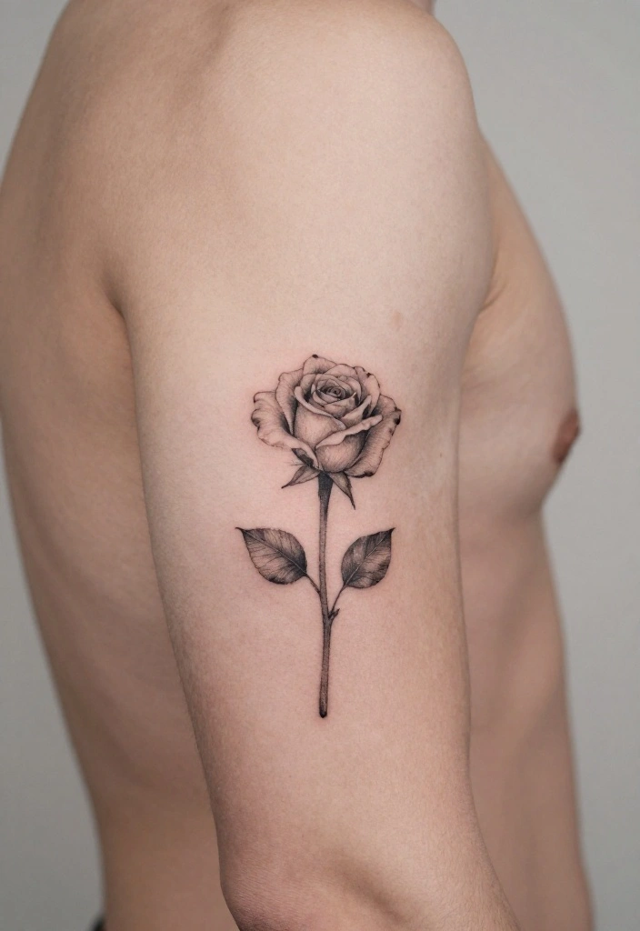 15 Rose Arm Tattoo Men Ideas With Timeless Masculine Style - 3. Minimalist Single Stem Rose 1