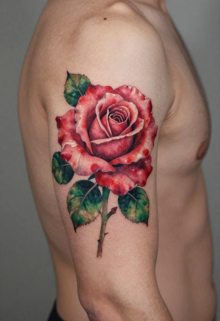 15 Rose Arm Tattoo Men Ideas With Timeless Masculine Style - 6. Watercolor Rose Tattoo 1